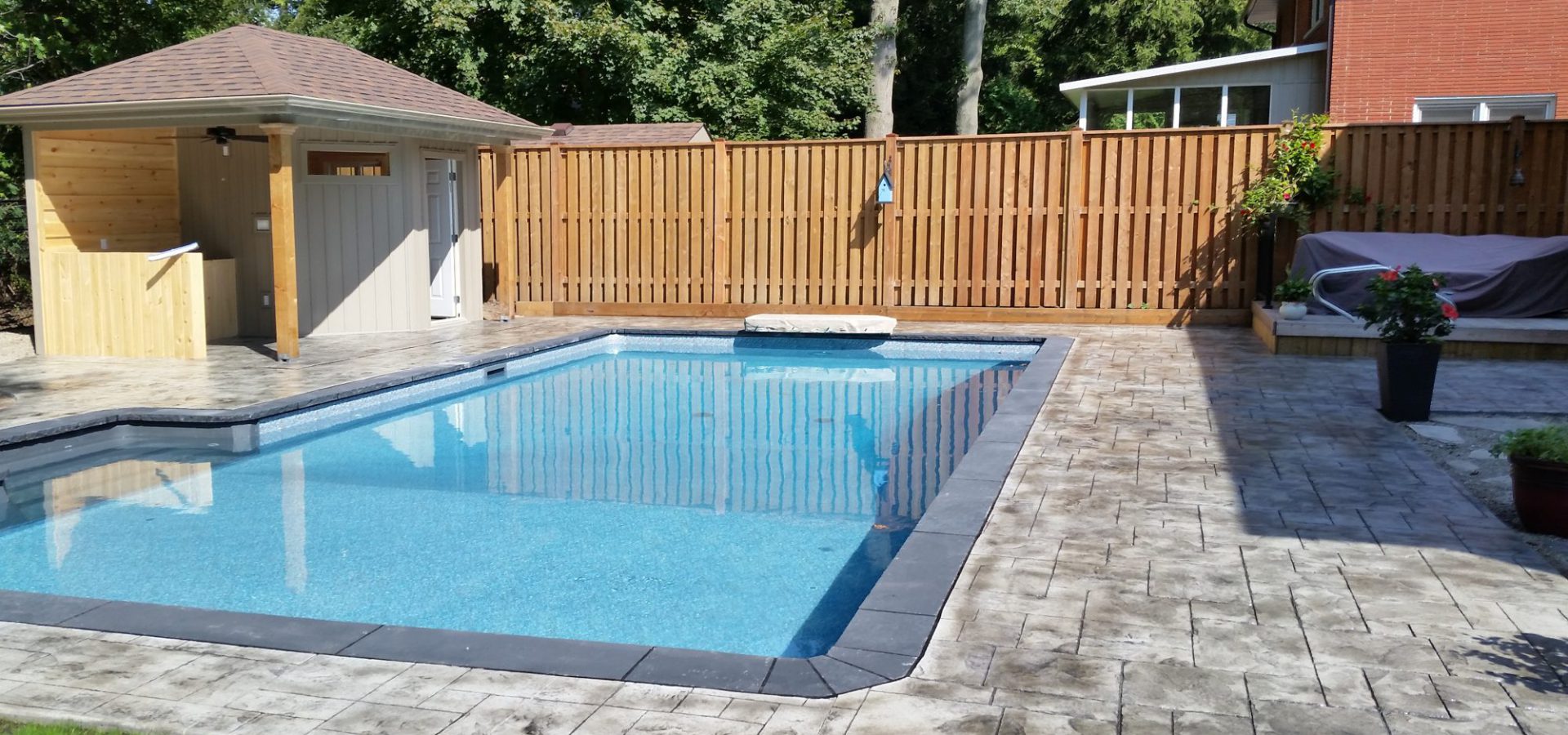 Stamped concrete pool deck in Southwestern Ontario