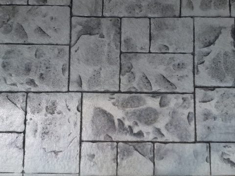 Close-up of stamped concrete slate pattern and colour